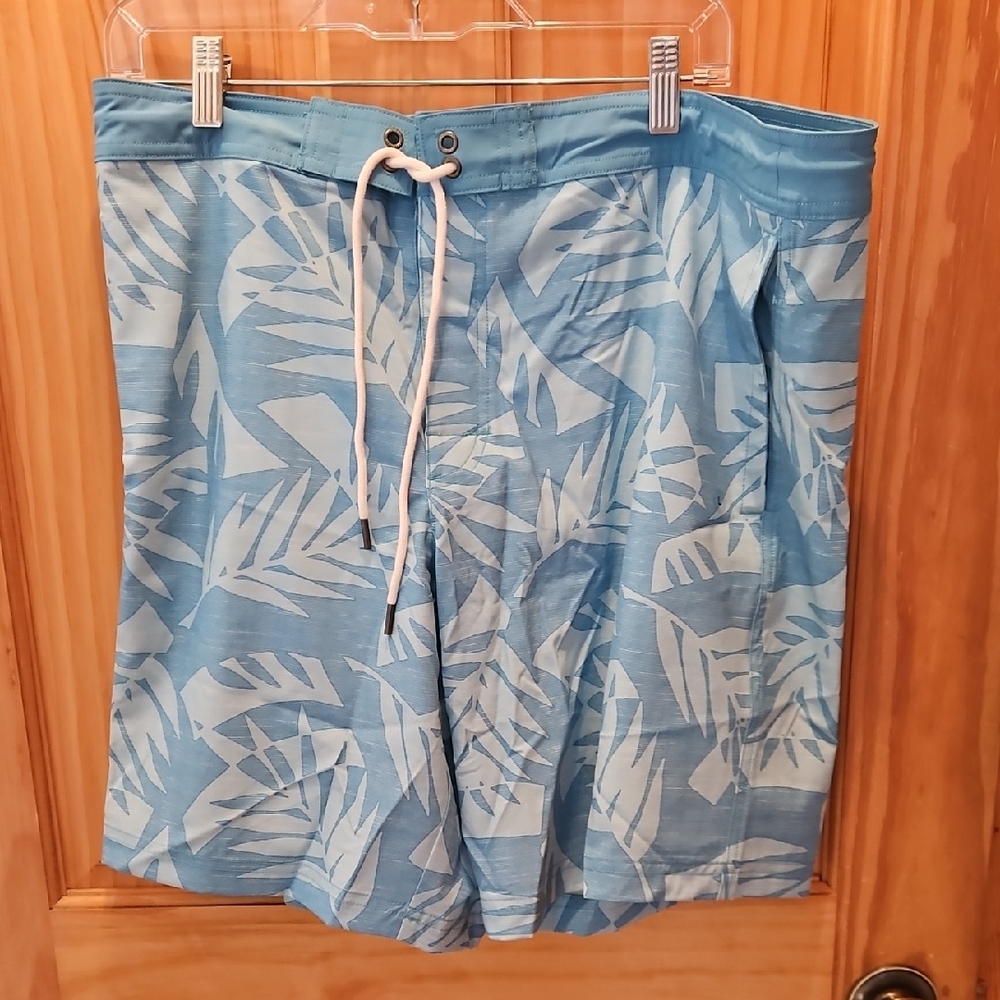 American Eagle Outfitters Light Blue Leaf Print Swim Shorts